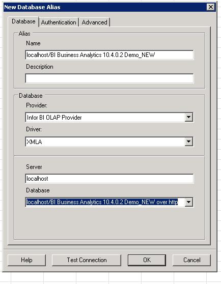 Infor BI–Office Plus: Create a Database Alias